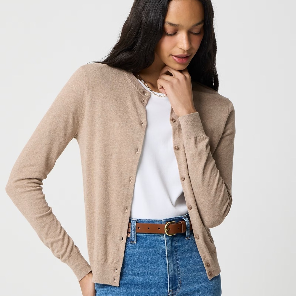 J. Crew Classic Cotton Knit Long Sleeve Button Down Cardigan Heather Mushroom 3X